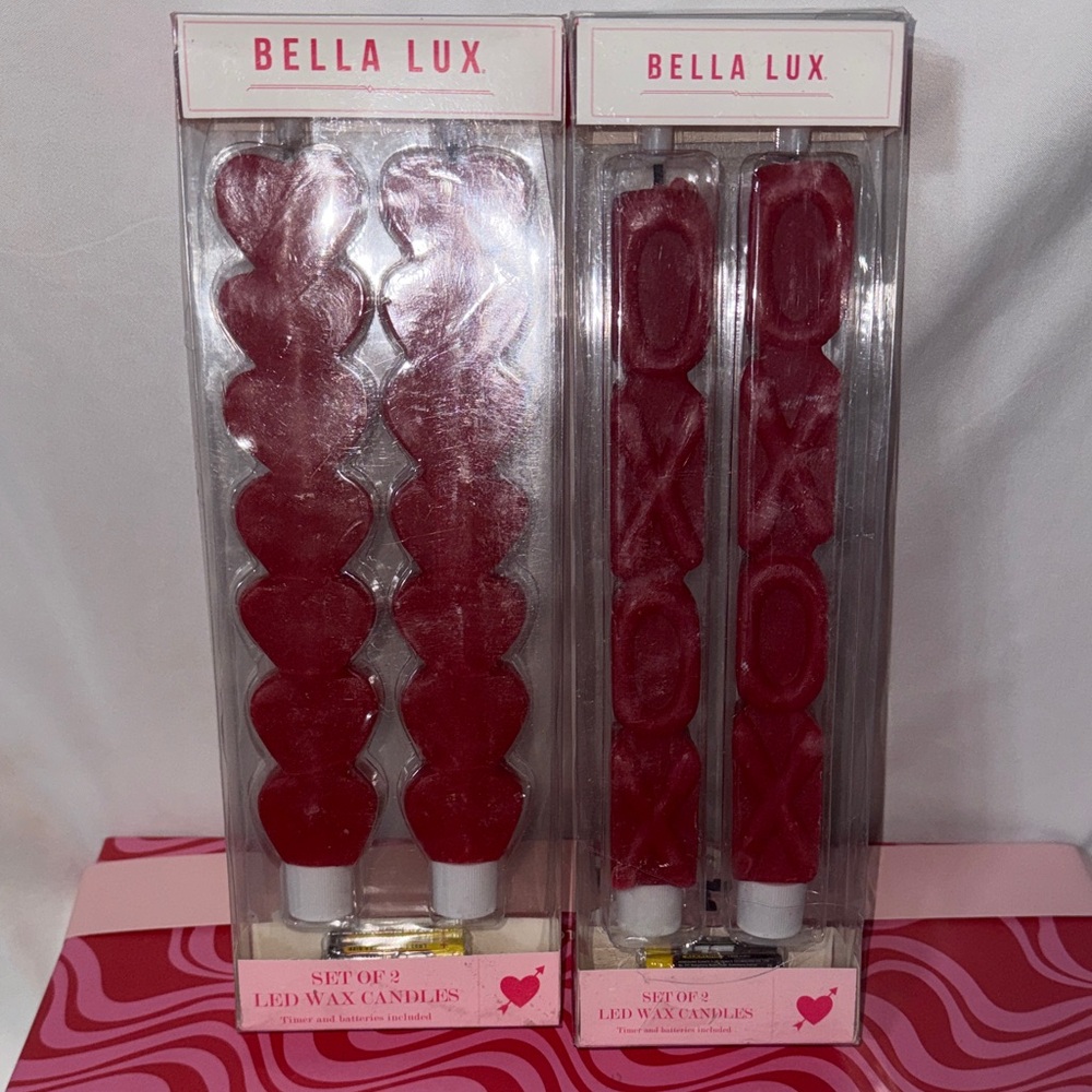 Lux Red Heart and XOXO LED wax candle sets 4 total Valentines Day